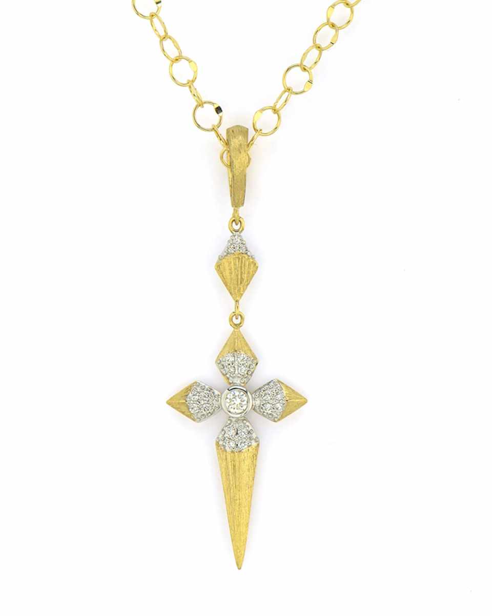 Lisse 18k Medium Pave Pyramid Cross Pendant
